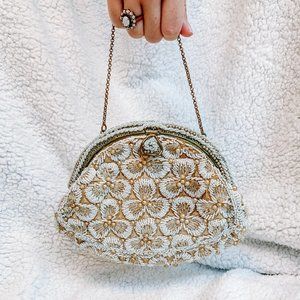 vintage white, cream, & yellow beaded floral purse